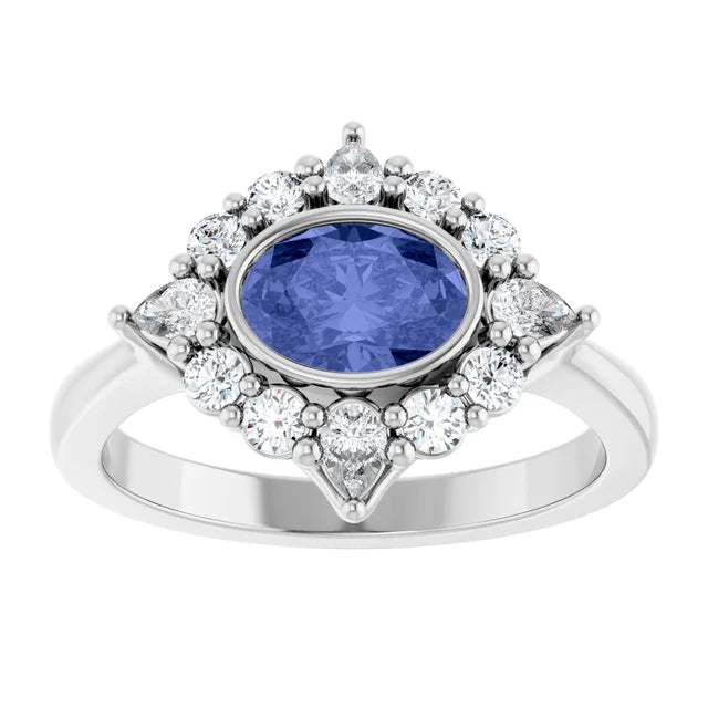 Sterling Silver Natural Tanzanite & 3/8 CTW Lab-Grown Diamond Halo-Style Ring