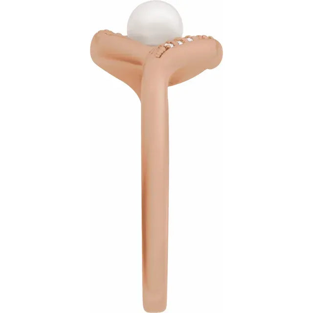 14K Rose Cultured Akoya Pearl & .05 CTW Natural Diamond Ring