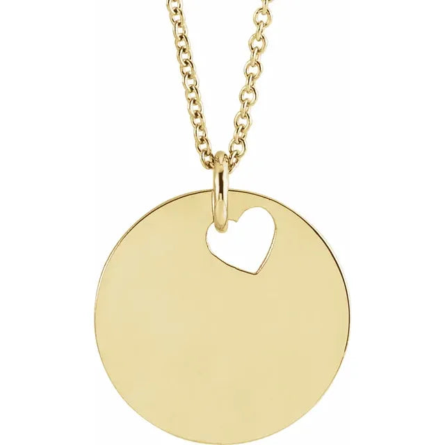 14K Yellow Pierced Heart 15 mm Disc 16-18" Necklace