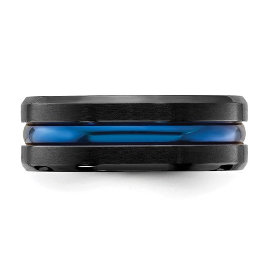Chisel Black Titanium Brushed with Polished Blue IP-plated Center 8mm Band B492-10