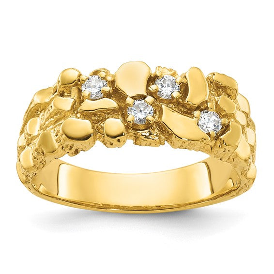 14k IBGoodman Men's Polished Nugget Textured Diamond Ring B64213-4YBB