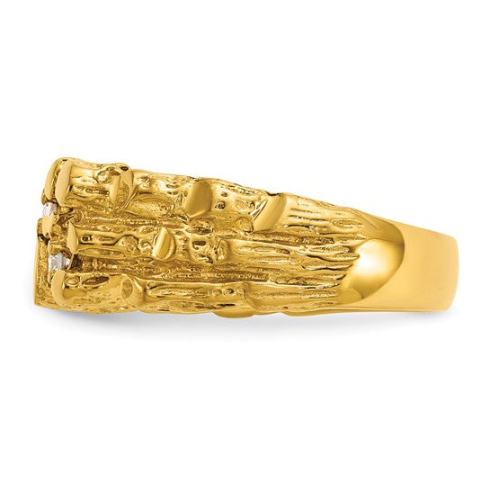 14k IBGoodman Men's Polished Nugget Textured Diamond Ring B64213-4YBB