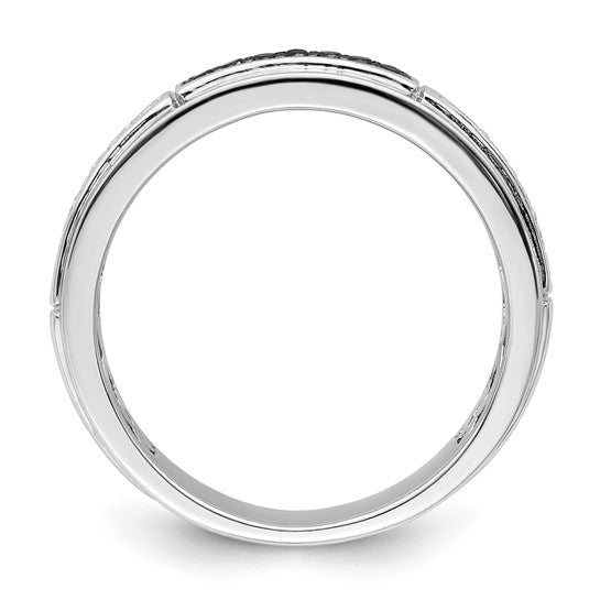 White Night Sterling Silver Rhodium-plated White and Black Diamond Men's Ring QR5459-10