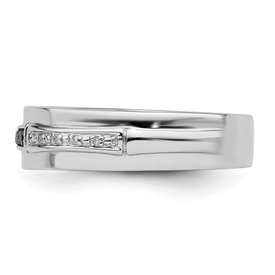 White Night Sterling Silver Rhodium-plated White and Black Diamond Men's Ring QR5459-10