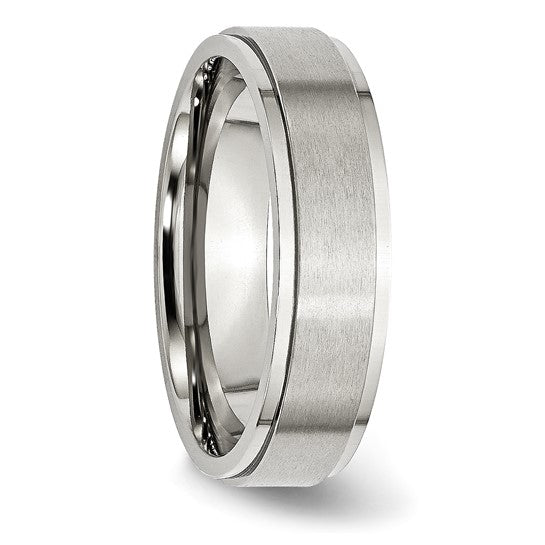 Chisel Stainless Steel Polished with Brushed Center 6mm Ridged Edge Band SR32-10