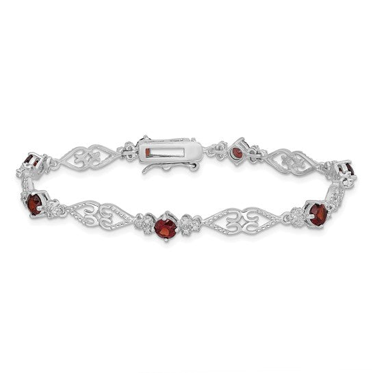 Sterling Silver Rhodium-plated Diamond Garnet Bracelet QX884GA