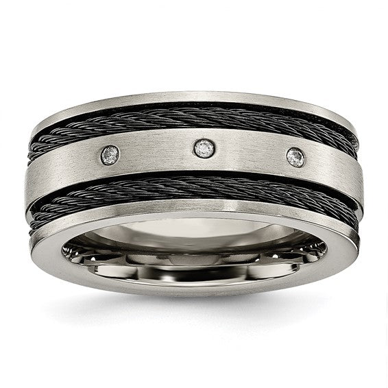 Chisel Titanium Brushed Black IP-plated Cable 1/20 Carat Diamond 10mm Band TB265AA-10