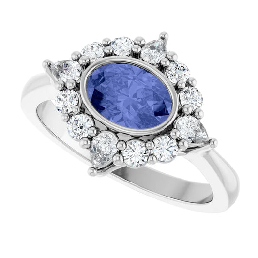 Sterling Silver Natural Tanzanite & 3/8 CTW Lab-Grown Diamond Halo-Style Ring