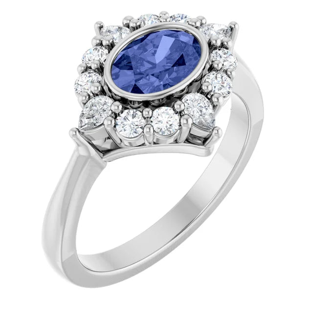 Sterling Silver Natural Tanzanite & 3/8 CTW Lab-Grown Diamond Halo-Style Ring