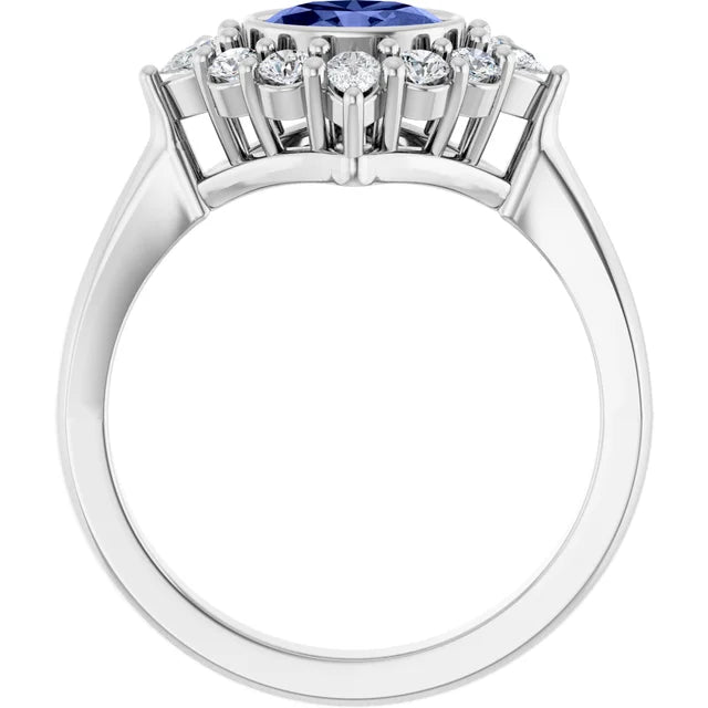 Sterling Silver Natural Tanzanite & 3/8 CTW Lab-Grown Diamond Halo-Style Ring