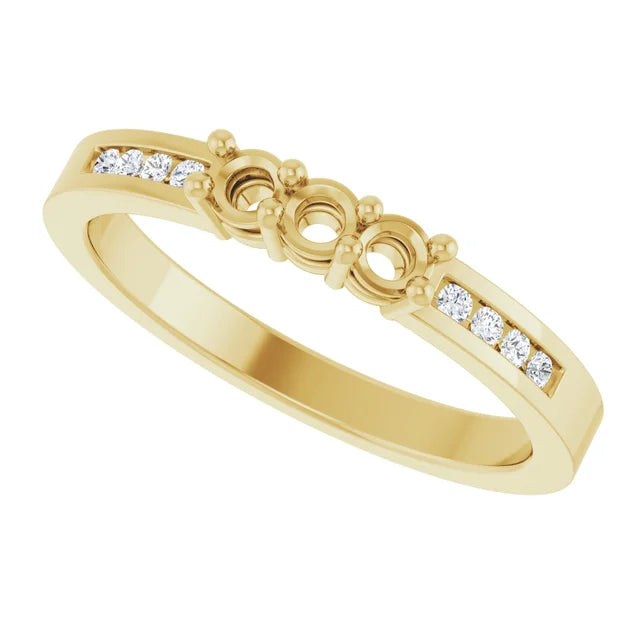 14K Yellow 2.5 mm Round 3-Stone .07 Natural Diamond Semi-Set Family Stackable Ring