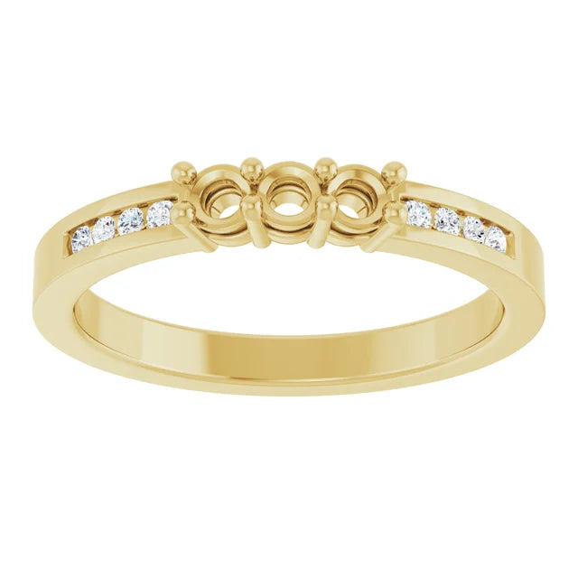 14K Yellow 2.5 mm Round 3-Stone .07 Natural Diamond Semi-Set Family Stackable Ring