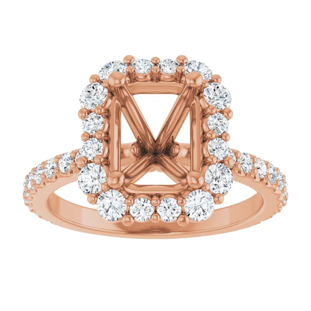 14K Rose 8x6 mm Emerald 3/4 CTW Natural Diamond Semi-Set Engagement Ring