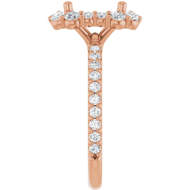 14K Rose 8x6 mm Emerald 3/4 CTW Natural Diamond Semi-Set Engagement Ring