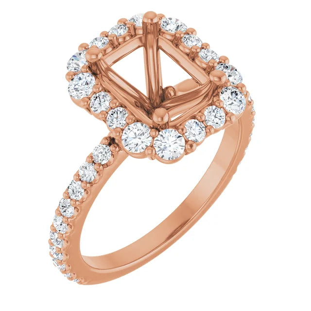 14K Rose 8x6 mm Emerald 3/4 CTW Natural Diamond Semi-Set Engagement Ring