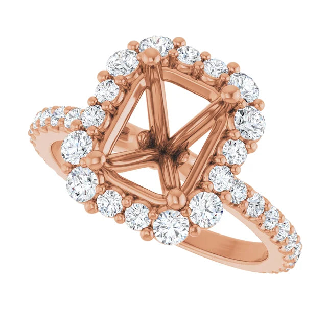 14K Rose 8x6 mm Emerald 3/4 CTW Natural Diamond Semi-Set Engagement Ring