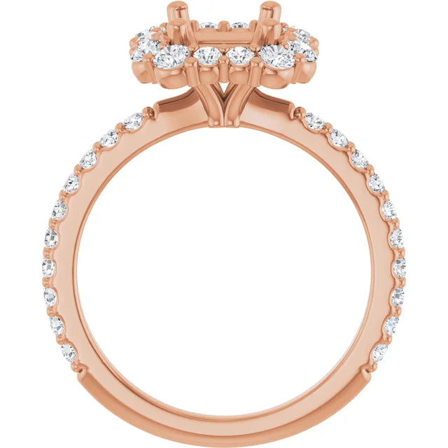 14K Rose 8x6 mm Emerald 3/4 CTW Natural Diamond Semi-Set Engagement Ring