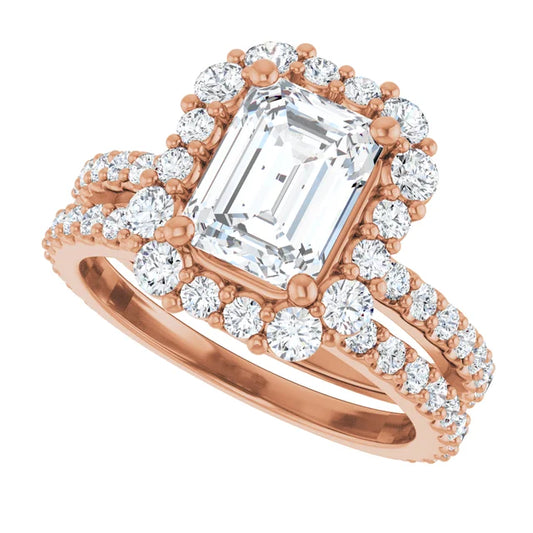 14K Rose 8x6 mm Emerald 3/4 CTW Natural Diamond Semi-Set Engagement Ring