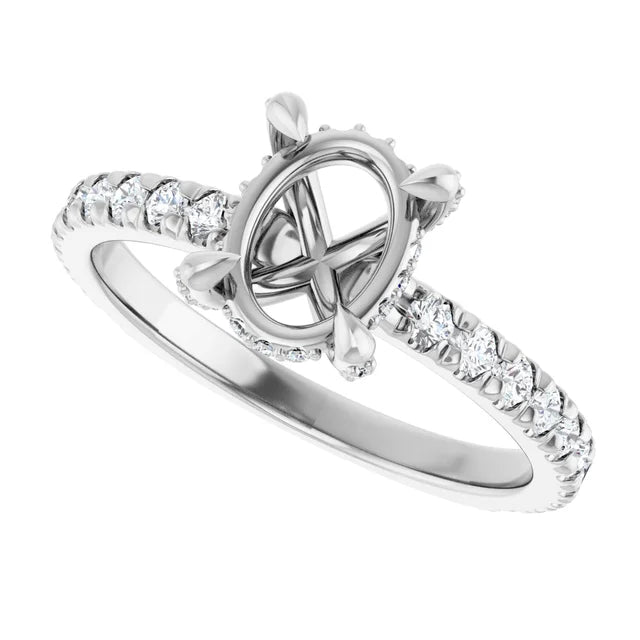 14K White 8x6 mm Oval 1/2 CTW Natural Diamond Semi-Set Engagement Ring