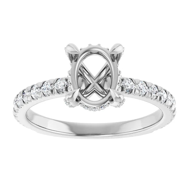 14K White 8x6 mm Oval 1/2 CTW Natural Diamond Semi-Set Engagement Ring