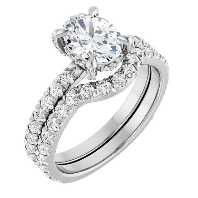 14K White 8x6 mm Oval 1/2 CTW Natural Diamond Semi-Set Engagement Ring