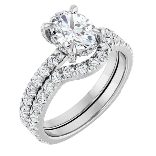 14K White 8x6 mm Oval 1/2 CTW Natural Diamond Semi-Set Engagement Ring