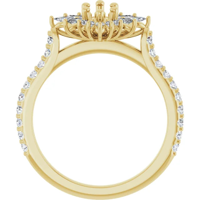 14K Yellow 8x4 mm Marquise 1/2 CTW Natural Diamond Semi-Set Halo-Style Engagement Ring