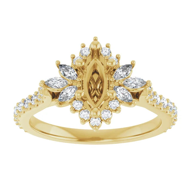 14K Yellow 8x4 mm Marquise 1/2 CTW Natural Diamond Semi-Set Halo-Style Engagement Ring