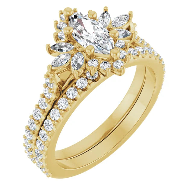 14K Yellow 8x4 mm Marquise 1/2 CTW Natural Diamond Semi-Set Halo-Style Engagement Ring