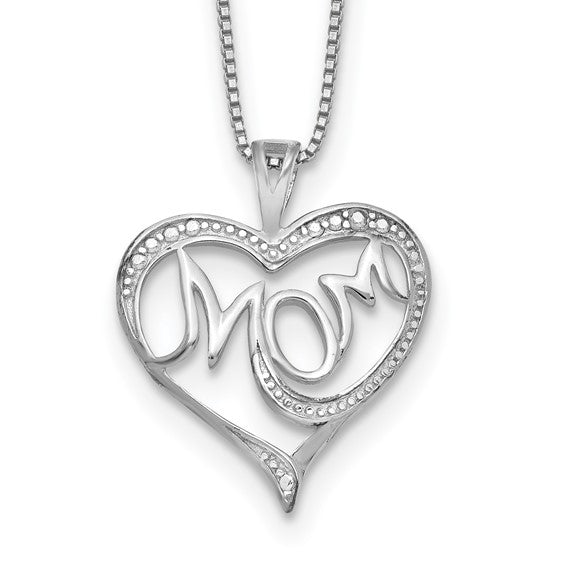 Sterling Silver Rhodium-plated Diam. Mom Necklace   QG2674-16