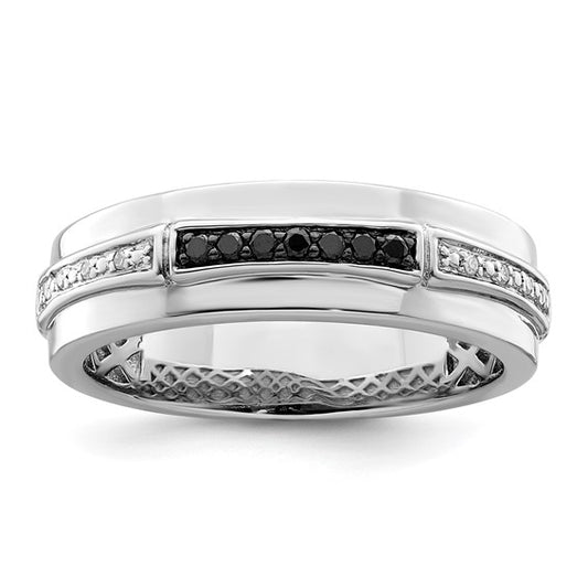 White Night Sterling Silver Rhodium-plated White and Black Diamond Men's Ring   QR5459-10